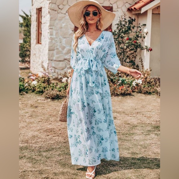 anrabess Dresses & Skirts - ANRABESS Floral‎ Print Kimono Wrap V-Neck Maxi Dress Size M